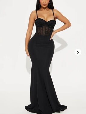 Fashion Nova Black Beaded Corset Maxi Gown